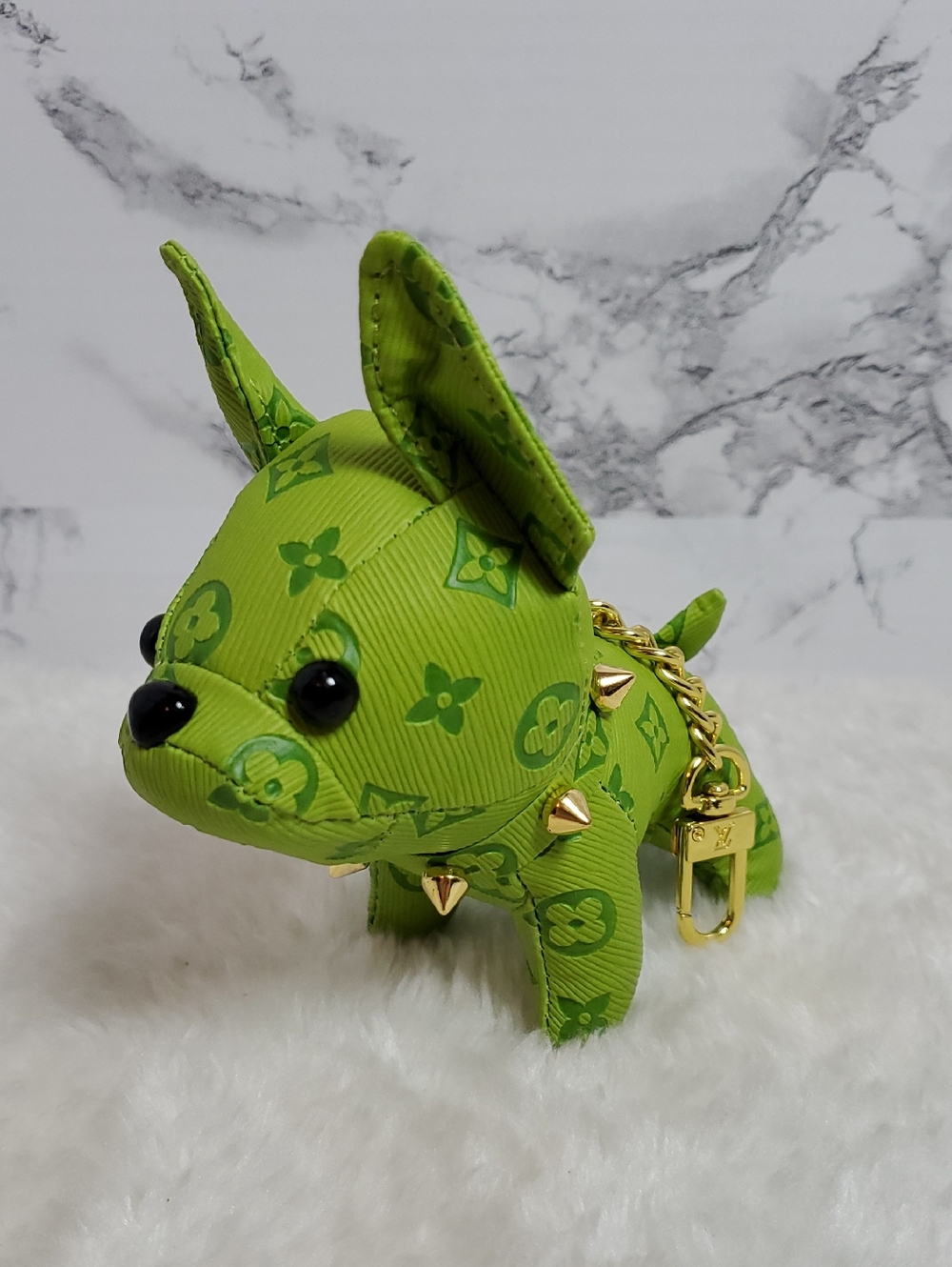 Lime Green Designer-Style French BullDog Keychain Bag Charm NWT